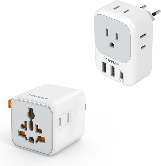 TESSAN Universal Travel Adapter (Type C G A I) Small Worldwide Plug Adaptor and European Travel Plug Adapter Type C Power Adaptor