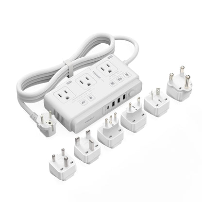 TESSAN Voltage Converter US to Europe, 220 to 110 Voltage Converter, Universal Travel Adapter with 4 USB Ports (1 USB C), 3 AC and EU UK AU IT in ZA Plug Power Adapter, Step Down Transformer, 4 FT