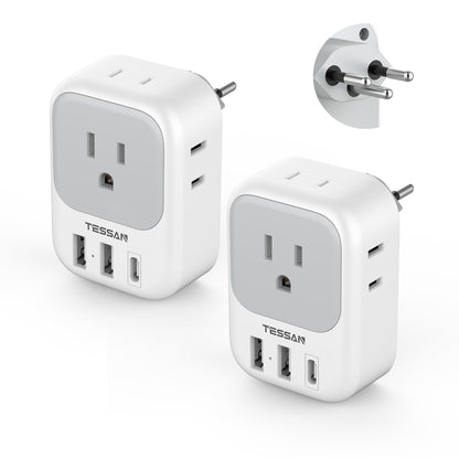 2 Pack European Plug Adapter USB C, TESSAN US to Europe Adapter 4 Outlets 3 USB Charger, Type C International Power Adaptor to Italy Spain France Portugal Iceland Germany, Europe Travel Essentials