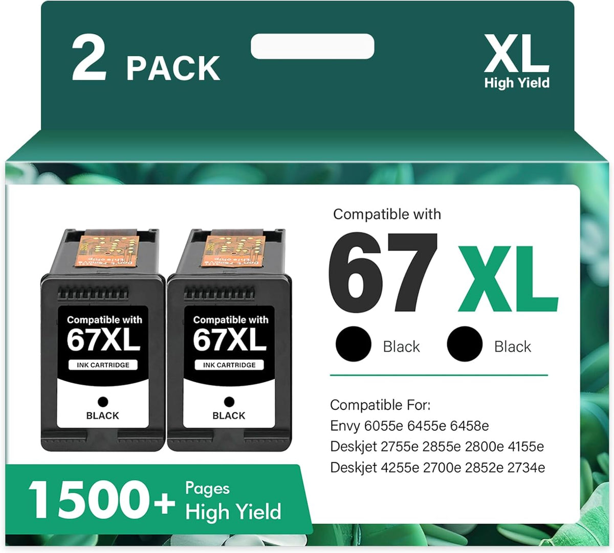 67XL 67 XL Black Ink Cartridges 6055e 2800e Ink for HP67XL Compatible for HP 2700 2800 6000 Series Printers DeskJet 2755e 2855e 4155e 4255e Envy 6400 6455e 6458e (2-Pack)