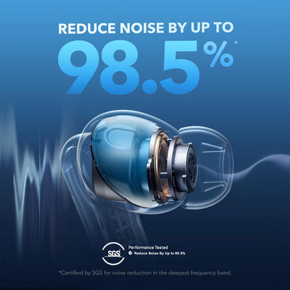 Soundcore by Anker Liberty 4 NC Wireless Noise Cancelling Earbuds, 98.5% Noise Reduction, Adaptive Noise Cancelling to Ears and Environment, Hi-Res Sound, 50H Battery, Wireless Charging (Renewed)