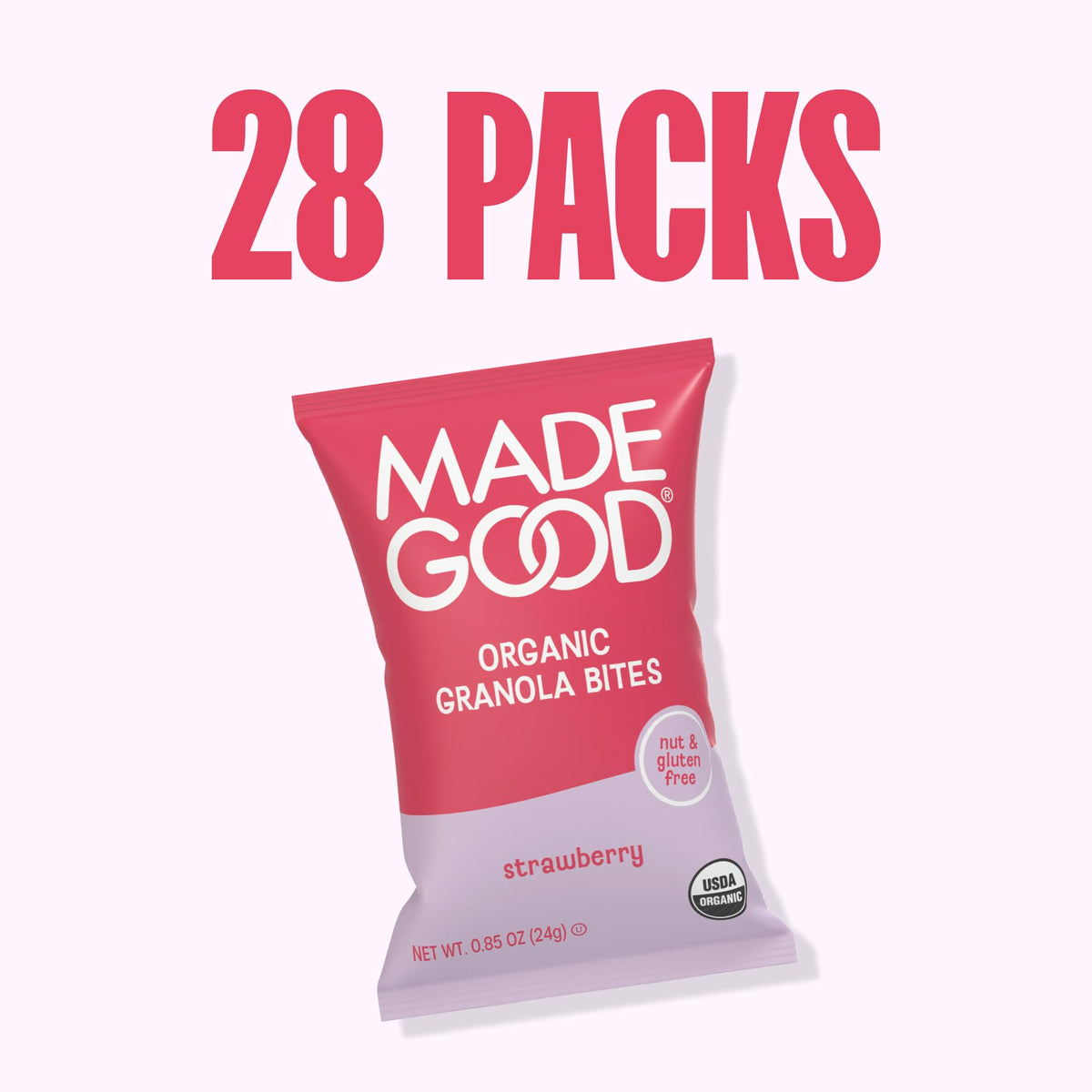 MadeGood Granola Bites Chocolate Chip & Strawberry Variety Pack (28 Count) Gluten Free and Organic Snacks