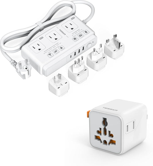 TESSAN Universal Travel Adapter with Dual AC Outlet (Type C G A I) and 220V to 110V Voltage Converter with 4 USB Ports (1 USB C), 3 AC Sockets and EU/UK/AU/IT Plug Power Adaptor