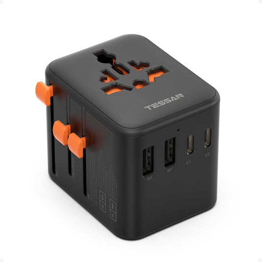 TESSAN Universal Travel Adapter, International Power Adapter with 2 USB C 2 USB A Ports, Travel Plug Adaptor Worldwide for US to Europe UK Italy Ireland Australia France Germany(Type C G A I)