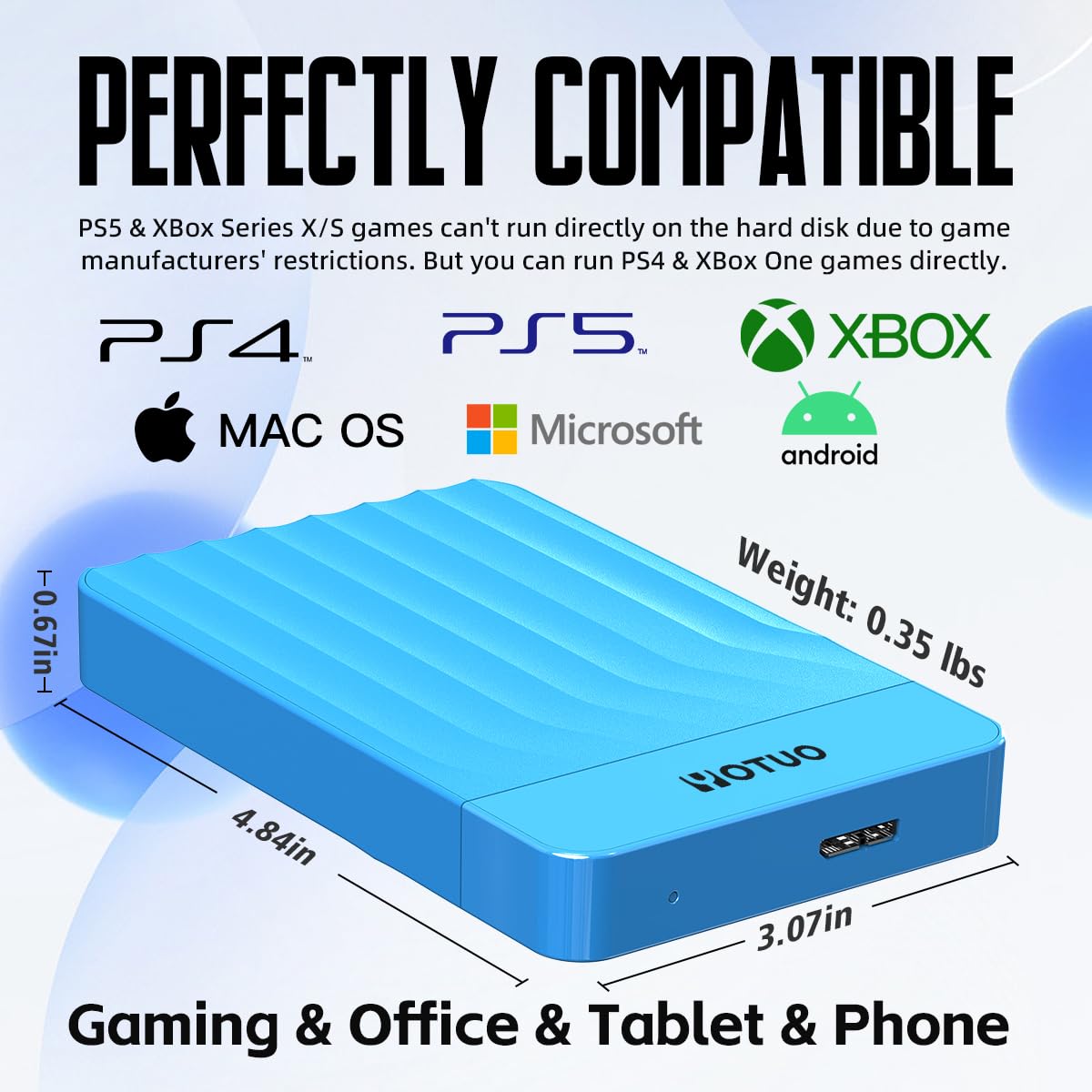 YOTUO 500GB External Hard Drive, Portable Storage Expansion HDD, USB 3.0 & USB-C for PC, Mac, Desktop, Laptop, Smartphone, PS4, Xbox One, Xbox 360, Office & Game Black