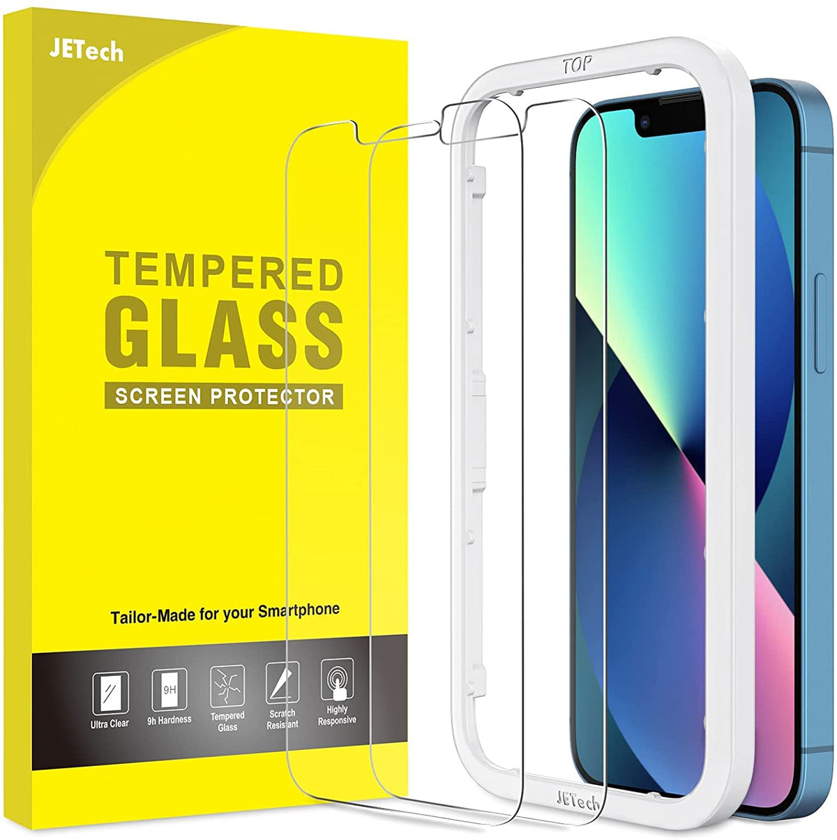 JETech Screen Protector for iPhone 15 6.1-Inch, Bubble Free, Tempered Glass Film with Easy Installation Tool, Case-Friendly, HD Clear, 2-Pack