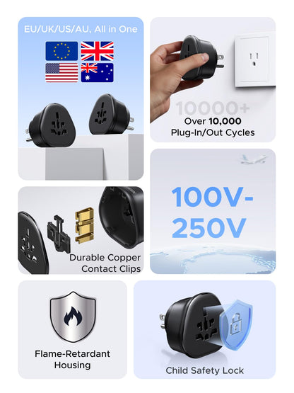 UGREEN US Plug Travel Adapter, EU/UK/AU/JP/CN/NZ/PH to US (Type B), International to US Pin Converter, Power Outlet Charger, 200+ Countries Compatibility, 1 Pack