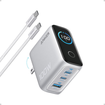 Anker Charger, 100W Max Ultra-Compact 3-Port GaN USB C Charger Block with Smart Display and Touch Control, Fast Wall Adapter for iPhone 17/16 Series, iPad, MacBook (Include Charge Cable, Non-Battery)