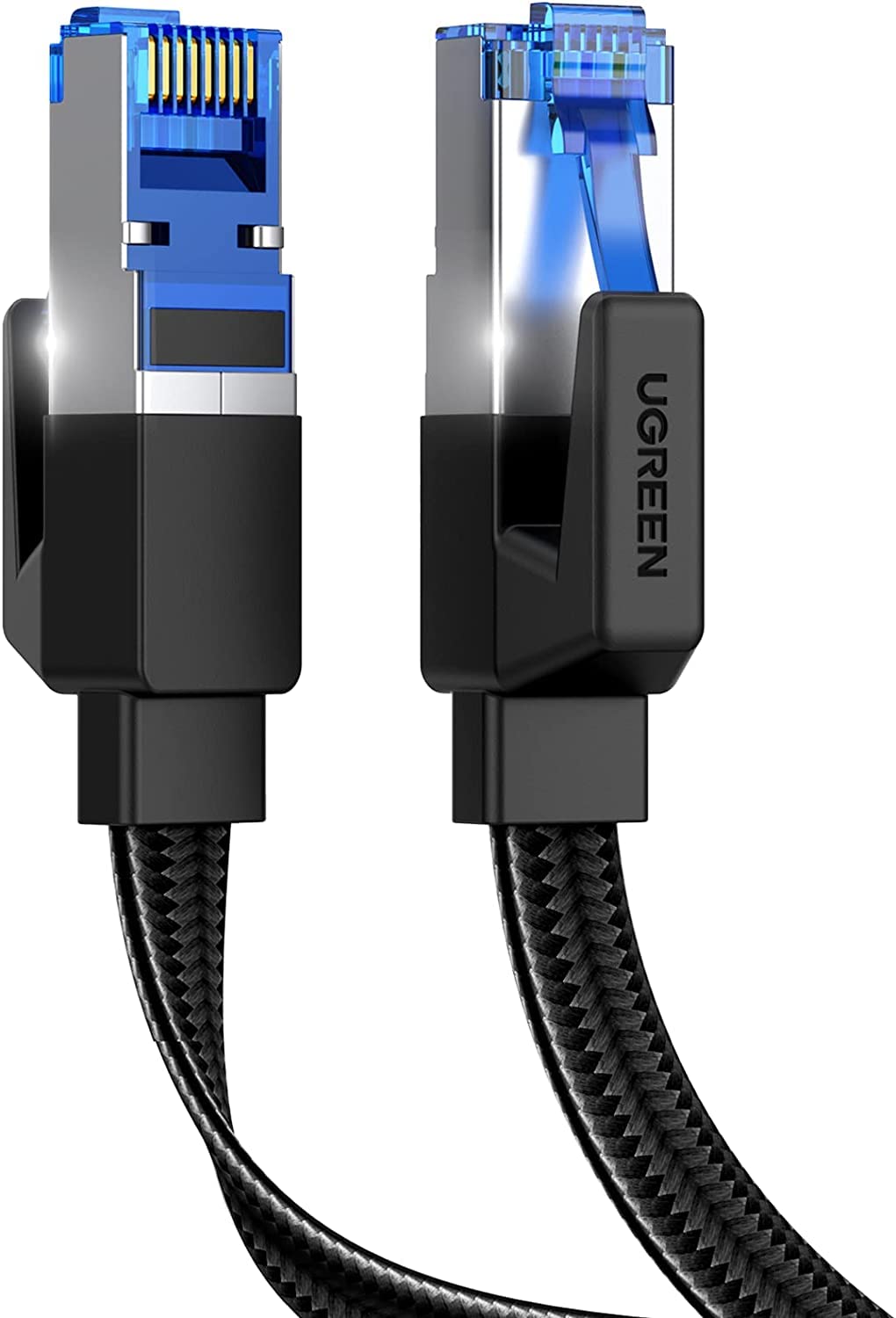 UGREEN Cat 8 Ethernet Cable 3FT, Flat High Speed 40Gbps 2000Mhz Internet Cable 26AWG Braided Network Cord RJ45 Shielded Indoor LAN Cables Compatible for Gaming PC PS5 Xbox Modem Router 3FT