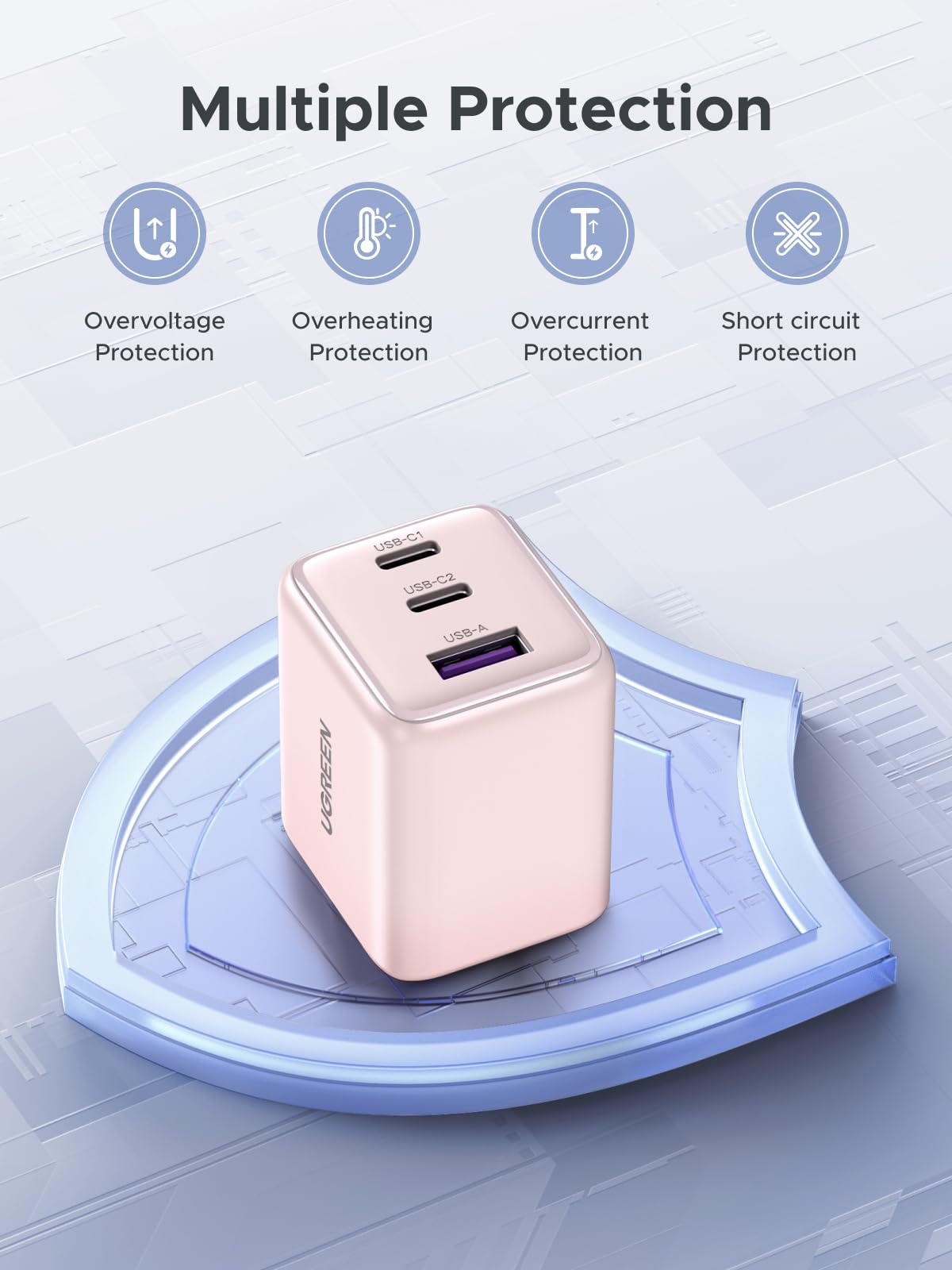 UGREEN 3-Port 30W USB C Charger, GaN II Compact iPhone Charger Fast Charging, Type C Power Adapter for iPhone 17/16/15 Series, Galaxy S26/S25/24, iPad, MacBook Neo/Air, Matt Black