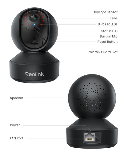 REOLINK E1 Pro 3K PT Wi-Fi Indoor Camera for Baby & Pet Monitoring, Auto Tracking, 5MP Night Vision Enhanced by F1.6 Aperture, Person/Pet/Baby Crying Detection, 2.4/5GHz Wi-Fi, Two-Way Audio