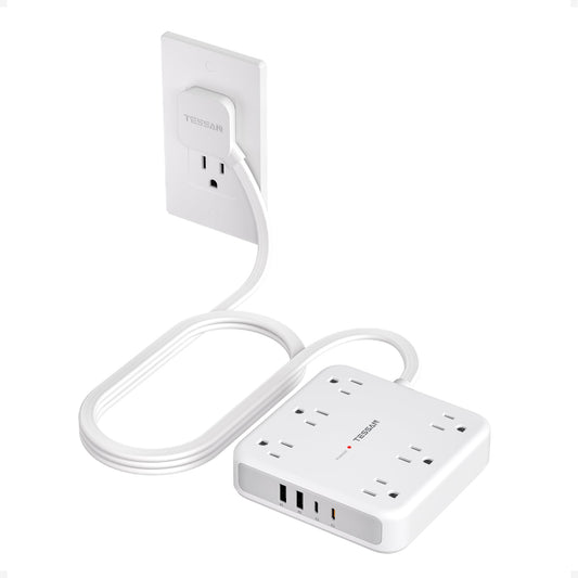 TESSAN 5Ft Black Extension Cord with Multiple Outlets, Surge Protector Power Strip with 6 Outlets and 4 USB Ports (2 USB C), 2100 Joules Protection, Flat Plug, Outlet Extender for Home, Office, Dorm