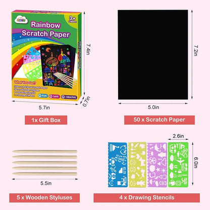 ZMLM Scratch Paper Art Set: 60 Pcs Magic Art Craft Kid Return Gifts Scratch Paper Supplies Toddler Preschool Learning Toys for Age 3 4 5 6 7 8 Girls Boys Birthday Activities Party Favors
