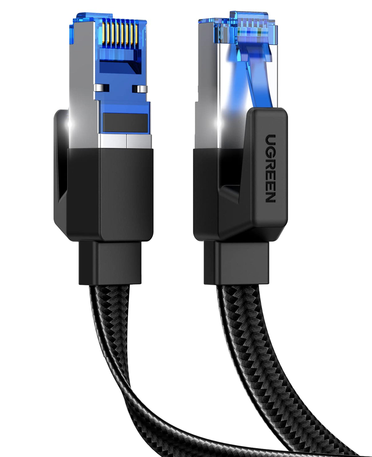 UGREEN Cat 8 Ethernet Cable 3FT, Flat High Speed 40Gbps 2000Mhz Internet Cable 26AWG Braided Network Cord RJ45 Shielded Indoor LAN Cables Compatible for Gaming PC PS5 Xbox Modem Router 3FT