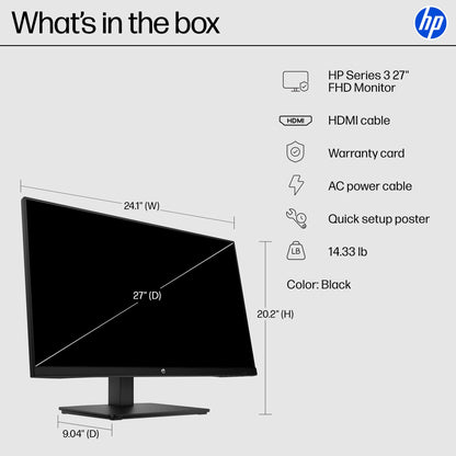 HP 24mh FHD Monitor - Computer Monitor with 23.8-Inch IPS Display (1080p) - Built-in Speakers and VESA Mounting - Height/Tilt Adjustment for Ergonomic Viewing - HDMI and DisplayPort - (1D0J9AA#ABA)