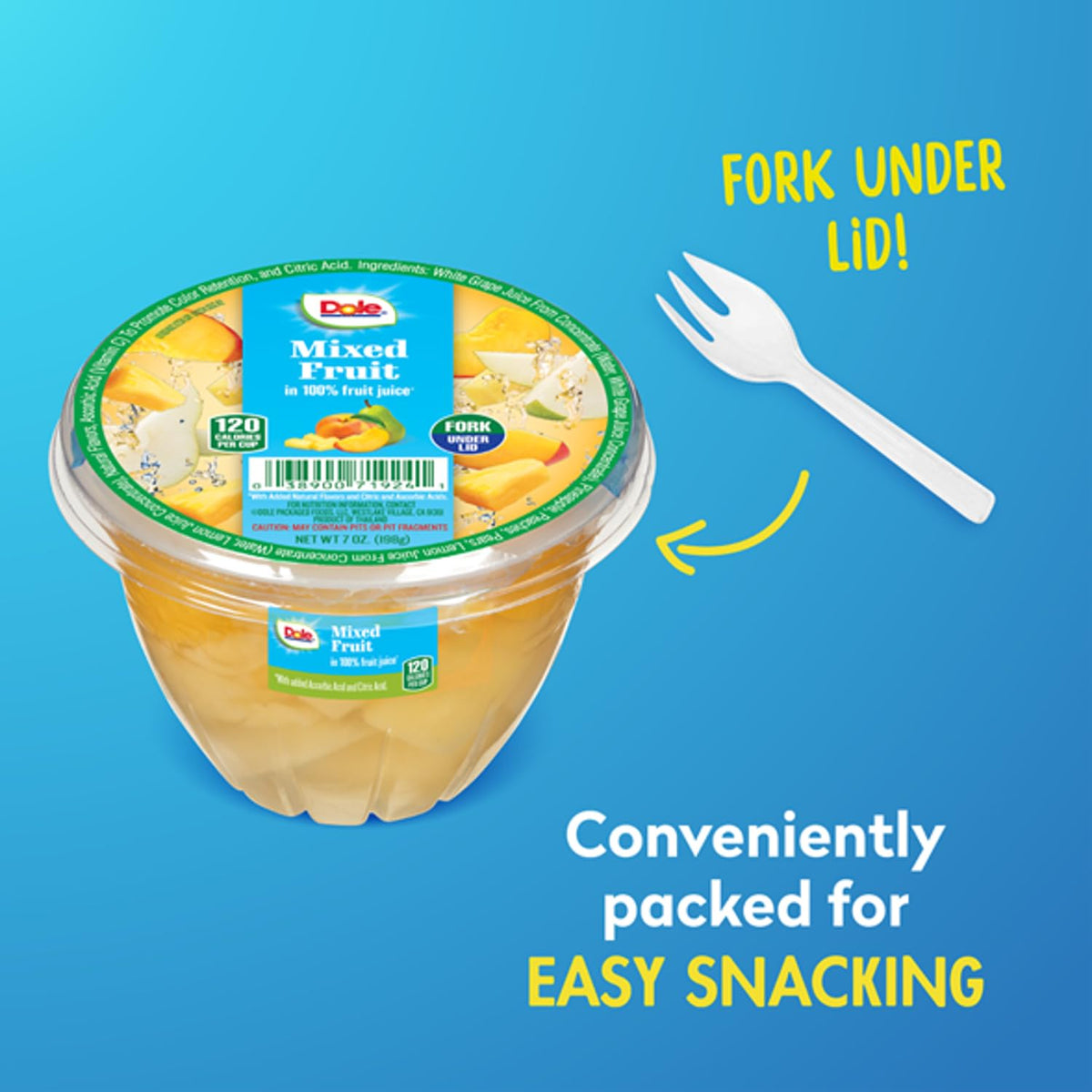 Dole Fruit Bowls Mixed Fruit in 100% Juice Snacks, 7oz 12 Total Cups, Gluten & Dairy Free, Bulk Lunch Snacks for Kids & Adults