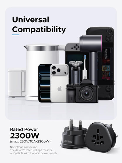UGREEN US Plug Travel Adapter, EU/UK/AU/JP/CN/NZ/PH to US (Type B), International to US Pin Converter, Power Outlet Charger, 200+ Countries Compatibility, 1 Pack