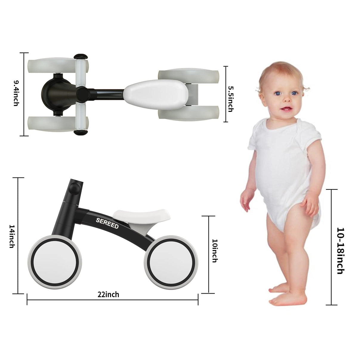 SEREED Baby Balance Bike for 1 Year Old Boys Girls 12-24 Month Toddler Balance Bike, 4 Wheels Toddler First Bike, First Birthday Gifts