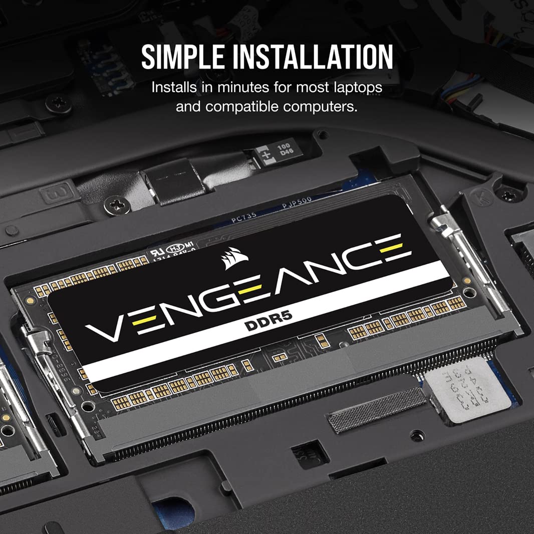 CORSAIR Vengeance SODIMM DDR5 RAM 16GB (1x16GB) 4800MHz CL40-40-40-77 1.1V Intel AMD Laptop Notebook Memory - Black (CMSX16GX5M1A4800C40)