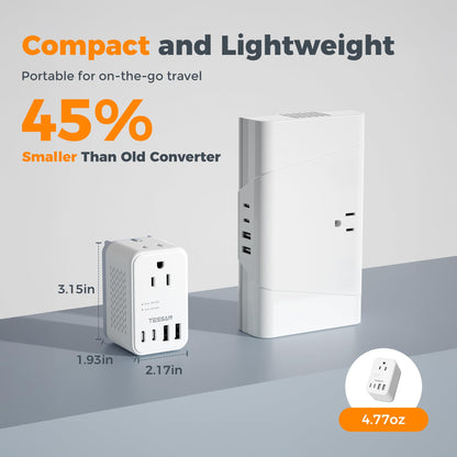 TESSAN 220 to 110 Voltage Converter US to Europe, International Travel Power Adapter with 4 USB Ports(2 USB C), 2 AC and EU/UK/AU Plug Universal Power Converter Adapter Combo, Step Down Transformer
