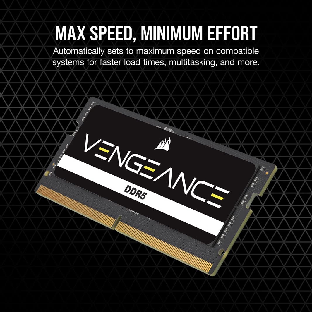 CORSAIR Vengeance SODIMM DDR5 RAM 16GB (1x16GB) 4800MHz CL40-40-40-77 1.1V Intel AMD Laptop Notebook Memory - Black (CMSX16GX5M1A4800C40)