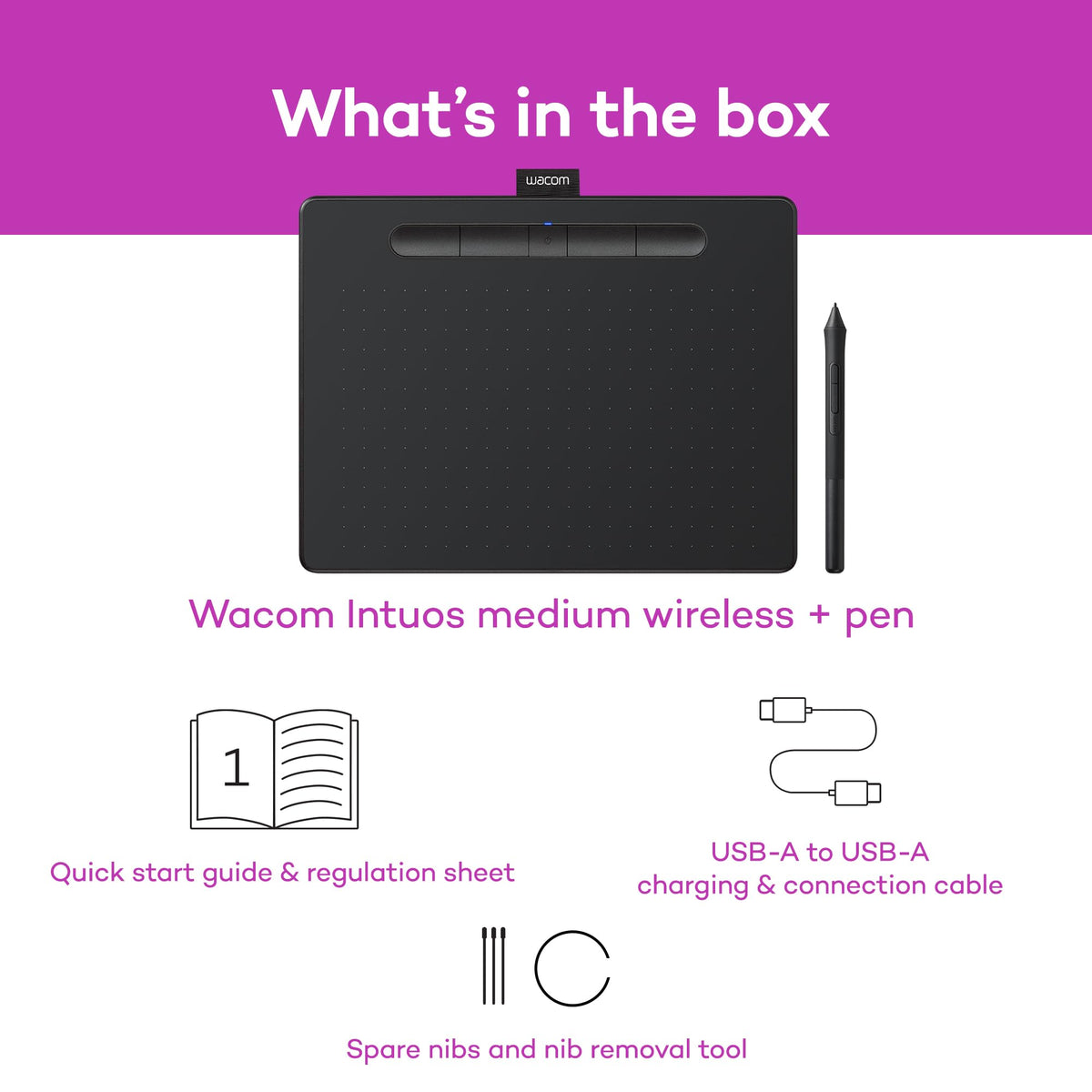 Wacom Intuos Small Graphics Drawing Tablet, Includes Training & Software; 4 Customizable ExpressKeys Compatible with Chromebook Mac Android & Windows, Black