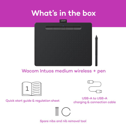Wacom Intuos Small Graphics Drawing Tablet, Includes Training & Software; 4 Customizable ExpressKeys Compatible with Chromebook Mac Android & Windows, Black