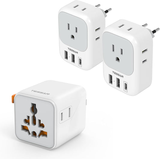 TESSAN Universal Travel Adapter (Type C G A I) Small Worldwide Plug Adaptor and European Travel Plug Adapter Type C Power Adaptor 2 Pack