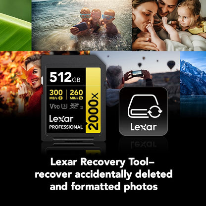 Lexar 256GB 2000x SD Memory Card, 300MB/s Read, 8K, V90, U3, UHS-II