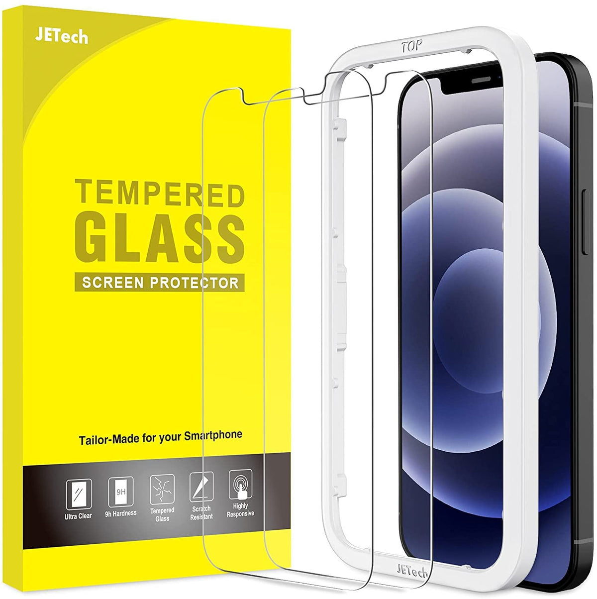 JETech Screen Protector for iPhone 15 6.1-Inch, Bubble Free, Tempered Glass Film with Easy Installation Tool, Case-Friendly, HD Clear, 2-Pack
