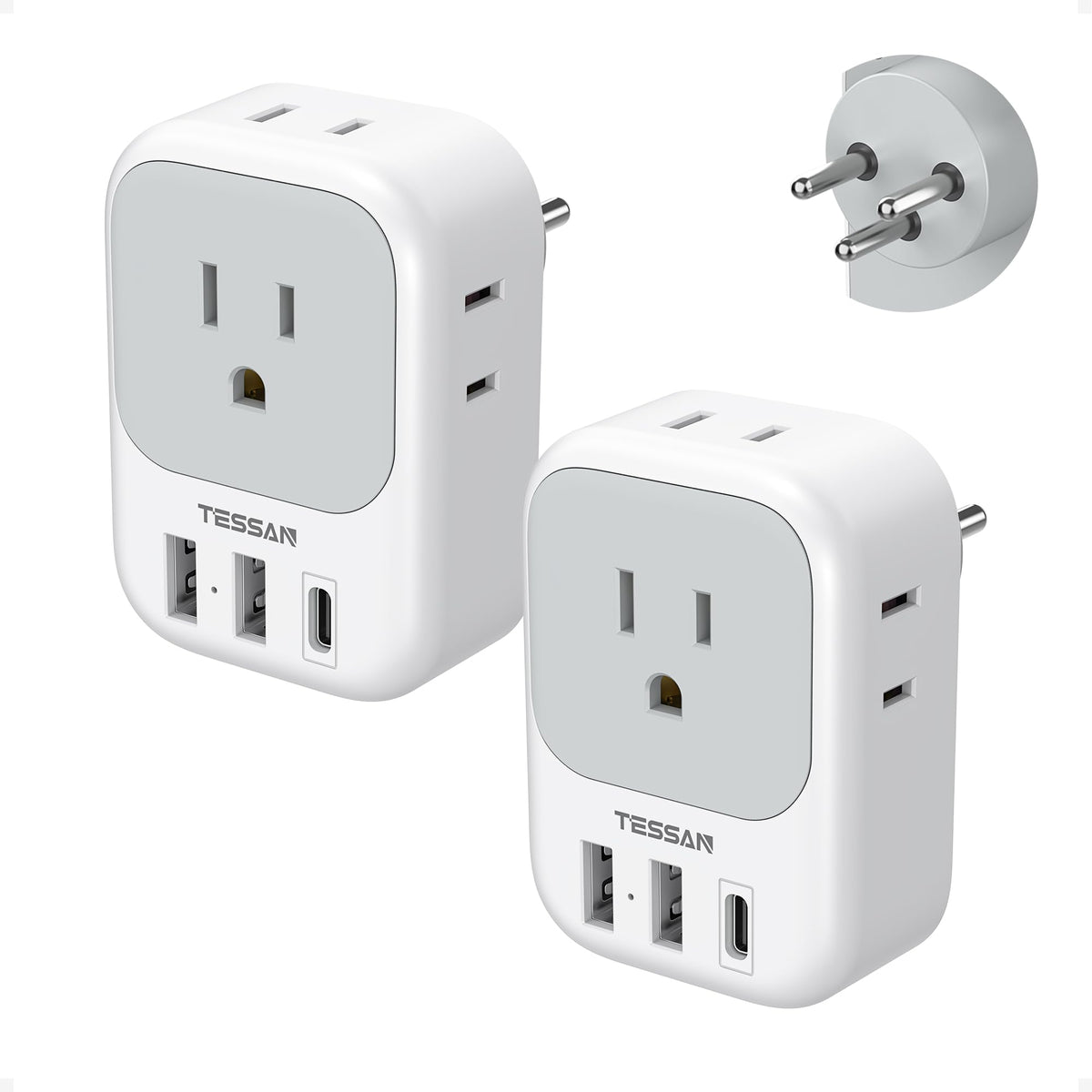 2 Pack European Plug Adapter USB C, TESSAN US to Europe Adapter 4 Outlets 3 USB Charger, Type C International Power Adaptor to Italy Spain France Portugal Iceland Germany, Europe Travel Essentials