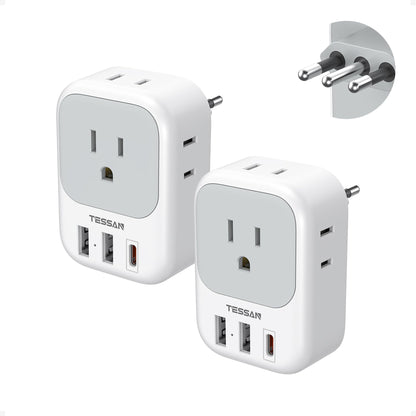 2 Pack European Plug Adapter USB C, TESSAN US to Europe Adapter 4 Outlets 3 USB Charger, Type C International Power Adaptor to Italy Spain France Portugal Iceland Germany, Europe Travel Essentials