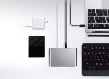 ATEN 2-Port USB-C Gen 2 Sharing Switch with Power Pass-Through | UK Version US3342
