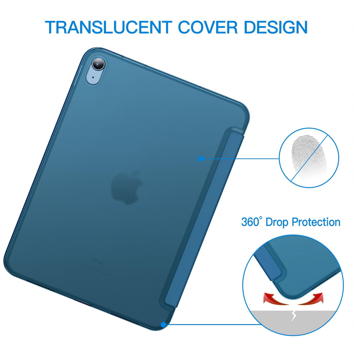 JETech Case for iPad (A16) 11th Generation 11 Inch 2025 / iPad 10th Generation 10.9 Inch 2022, Slim Smart Cover with Hard PC Translucent Back, Supports Touch ID, Auto Wake/Sleep (Navy Blue)