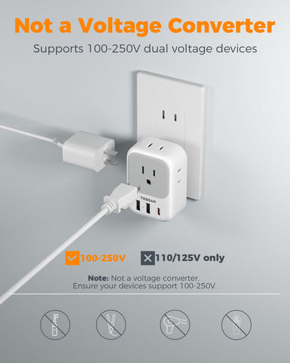 2 Pack European Plug Adapter USB C, TESSAN US to Europe Adapter 4 Outlets 3 USB Charger, Type C International Power Adaptor to Italy Spain France Portugal Iceland Germany, Europe Travel Essentials