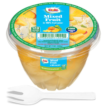 Dole Fruit Bowls Mixed Fruit in 100% Juice Snacks, 7oz 12 Total Cups, Gluten & Dairy Free, Bulk Lunch Snacks for Kids & Adults
