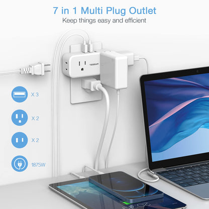Surge Protector Outlet Extender, TESSAN Multi Plug Splitter with 4 Electrical Outlets 3 USB Ports(1 USB C), Multiple Plug Mini Wall Expander for Home Bathroom Office Dorm Room Essentials