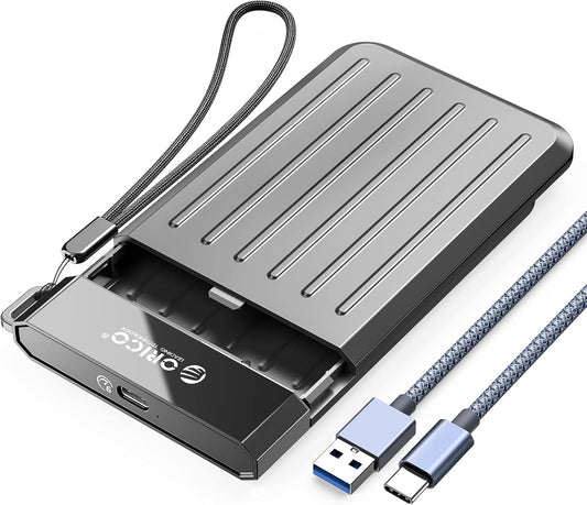 ORICO 2.5'' Hard Drive Enclosure, USB C 3.2 Gen 2 to SATA 3.0 6Gbps HDD Enclosure with Upgraded USB C Cable for WD Seagate Toshiba Samsung SSD HDD on Business Travel,Grey[M25C3]