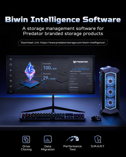 Acer Predator GM7 2TB SSD: M.2 2280 PCIe Gen 4 x4 NVMe 2.0, Read Speed Up to 7400 MB/s, Internal PC Solid State Drive for Laptop, Desktop and PS5 - BL.9BWWR.119