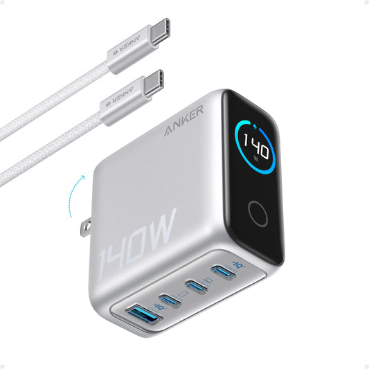 Anker MacBook Charger,140W Max 4-Port GaN USB C Charger Block with Smart Display,Fast Charger USB C Power Adapter,Touch Controls for MacBook,iPad,iPhone 17/16 Series (Include 5FT Cable,Non-Battery)