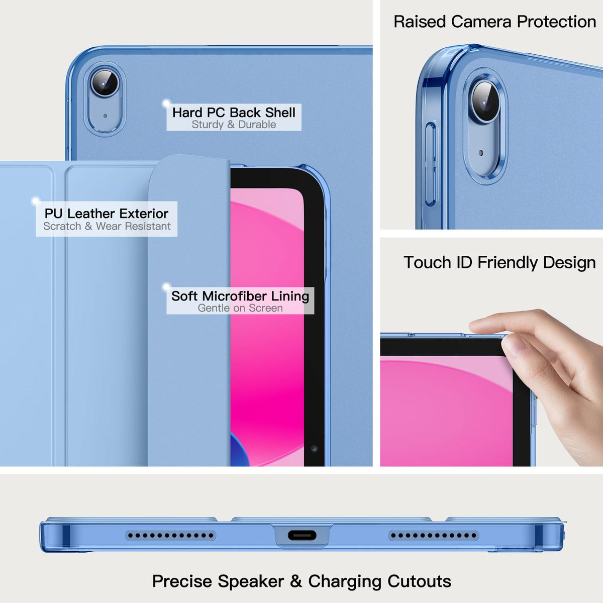 JETech Case for iPad (A16) 11th Generation 11 Inch 2025 / iPad 10th Generation 10.9 Inch 2022, Slim Smart Cover with Hard PC Translucent Back, Supports Touch ID, Auto Wake/Sleep (Navy Blue)