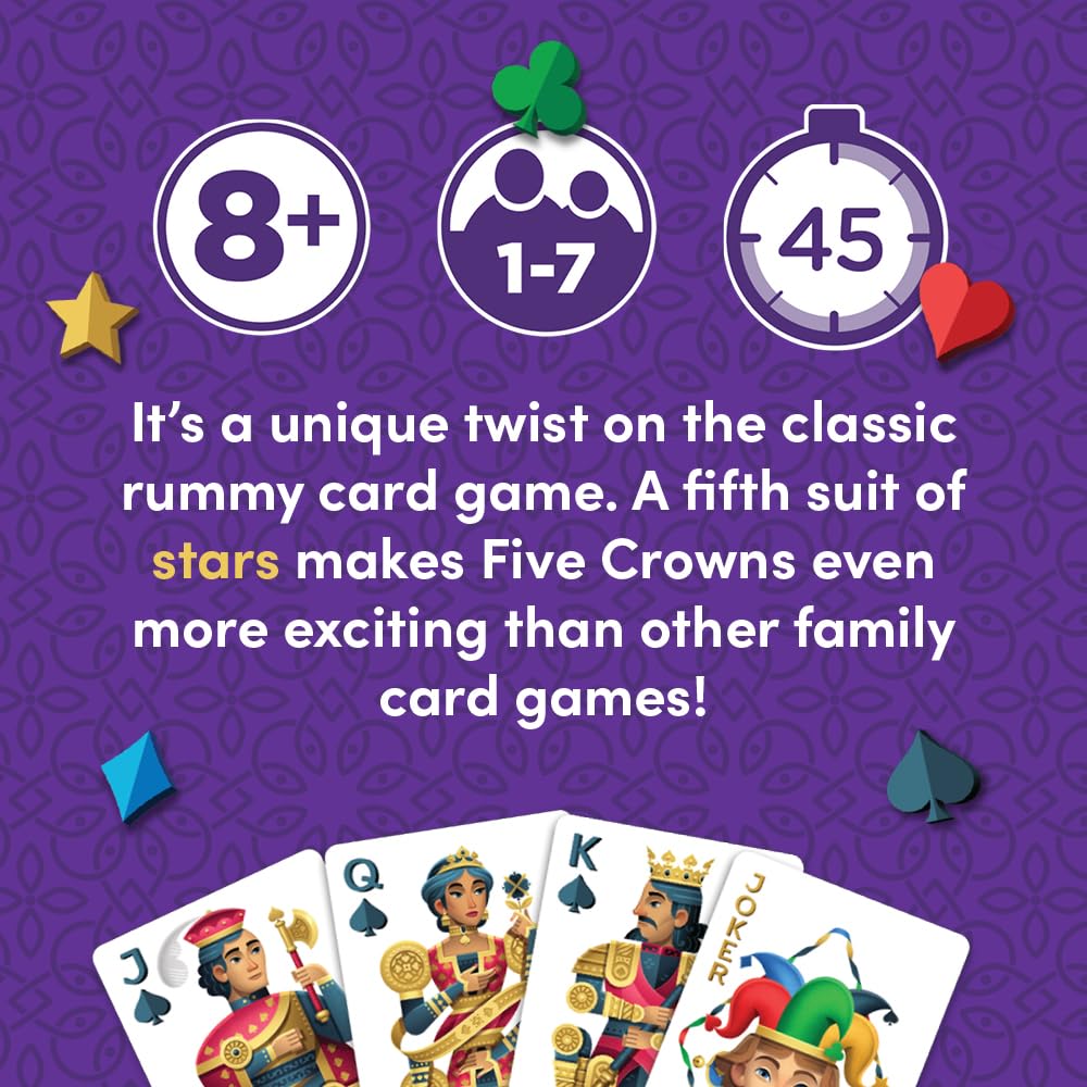 Five Crowns – Card Game for Kids and Adults, Travel and Family Game Night Favorite, The Game isn’t Over Until the Kings Go Wild, 5 Suited Rummy Style Card Game, 1-7 Players, Ages 8+