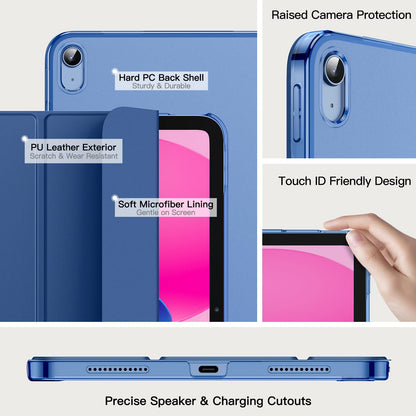 JETech Case for iPad (A16) 11th Generation 11 Inch 2025 / iPad 10th Generation 10.9 Inch 2022, Slim Smart Cover with Hard PC Translucent Back, Supports Touch ID, Auto Wake/Sleep (Navy Blue)