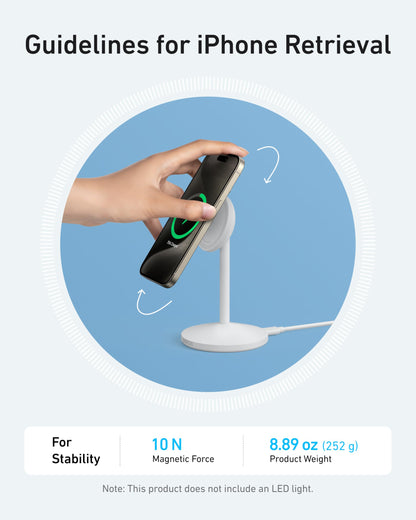Anker MagGo iPhone 17 MagSafe Charger Compatible Stand, 15W Fast Magnetic Wireless Charging Station, Qi2 Certified 360° Wireless Charger (White, with Cable & Adapter)