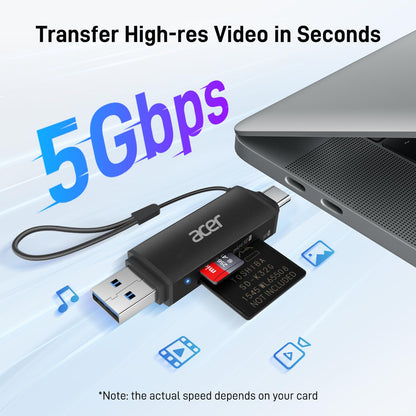 acer SD Card Reader USB C, Dual Slots USB Type C to Micro SD Card Adapter