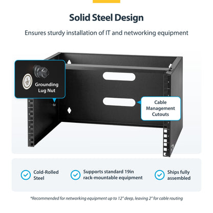 StarTech.com 6U Wall Mount Network Rack - 14 Inch Deep (Low Profile) - 19" Patch Panel Bracket for Shallow Server and IT Equipment, Network Switches - 44lbs/20kg Weight Capacity, Black (WALLMOUNT6)