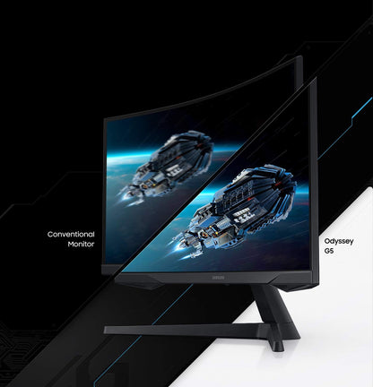 Samsung 32” Odyssey G5 Gaming Monitor, WQHD (2560x1440), 144Hz, Curved, 1ms, HDMI, Display Port, AMD FreeSync Premium, HDR10, LC32G55TQWNXZA, Black