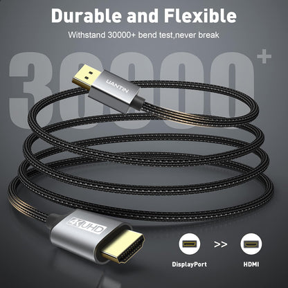 UANTIN 4K DisplayPort to HDMI Cable 6Ft, Uni-Directional Only, DP 1.2 (Source) to HDMI 1.4 (Display), 4K@30Hz, 2K@60Hz, Display Port Braided Cord for AMD, NVIDIA, Dell, Monitor