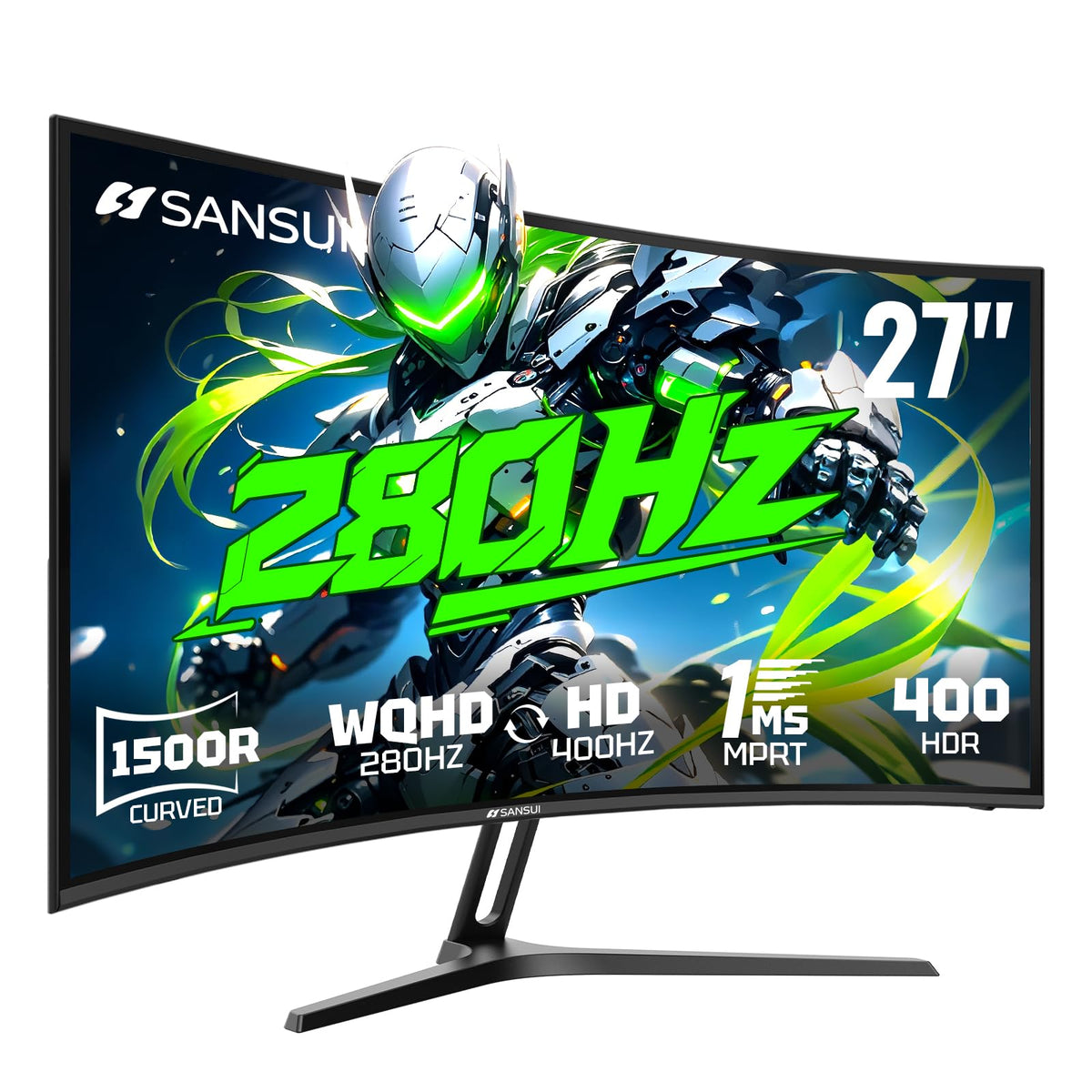 SANSUI 34-Inch Curved Gaming Monitor UWQHD 3440 x 1440P Up to 200Hz 165Hz Curved 1500R - PIP/PBP, OD 1ms, HDR, 300nits, sRGB 130%, DCI-P3 97%,AI Crosshair,HDMI2.1x2,DP1.4(Cable Included)