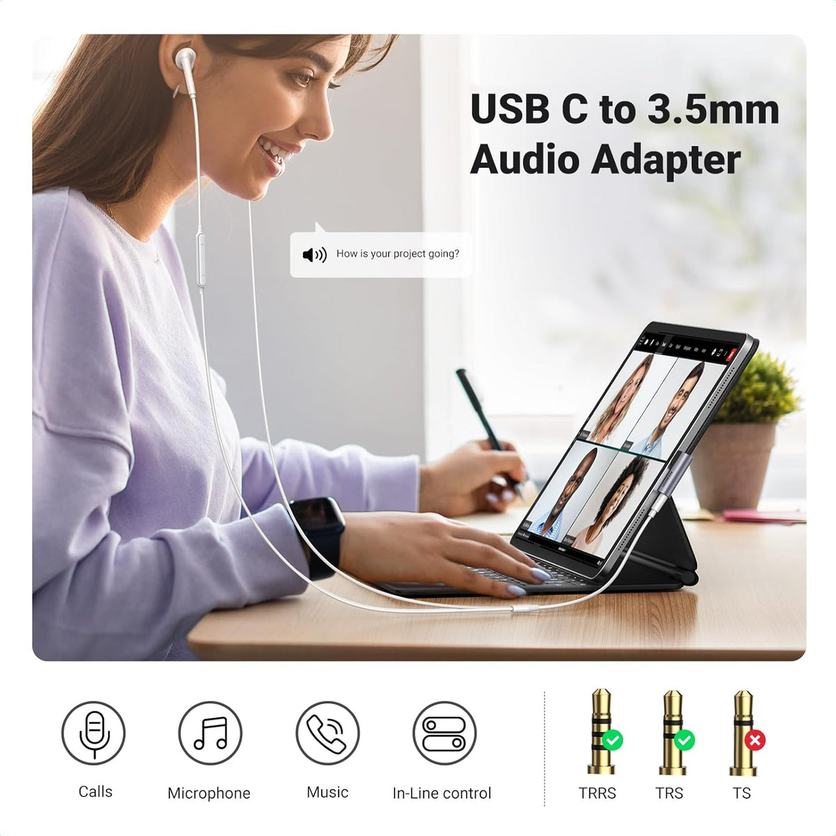 UGREEN USB C to 3.5mm Audio Adapter DAC Stereo Mic HiFi Right Angle Dongle Bundle Magnetic USB C to 3.5mm Audio Adapter and PD 60W Charger 2 in 1